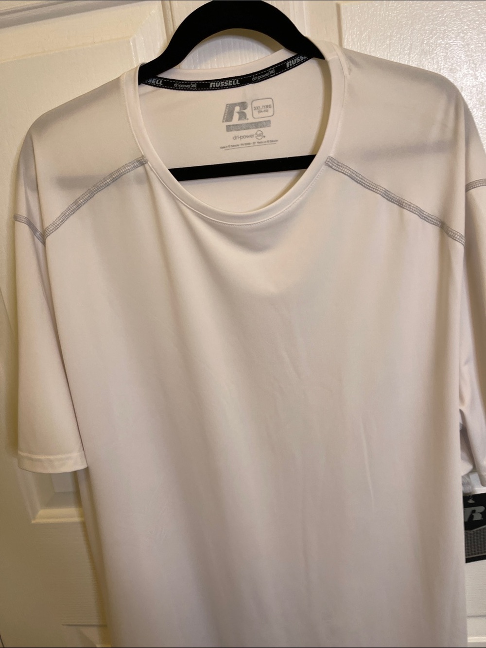 Russell Athletic White Performance Tee with Gray Contrast Stitching